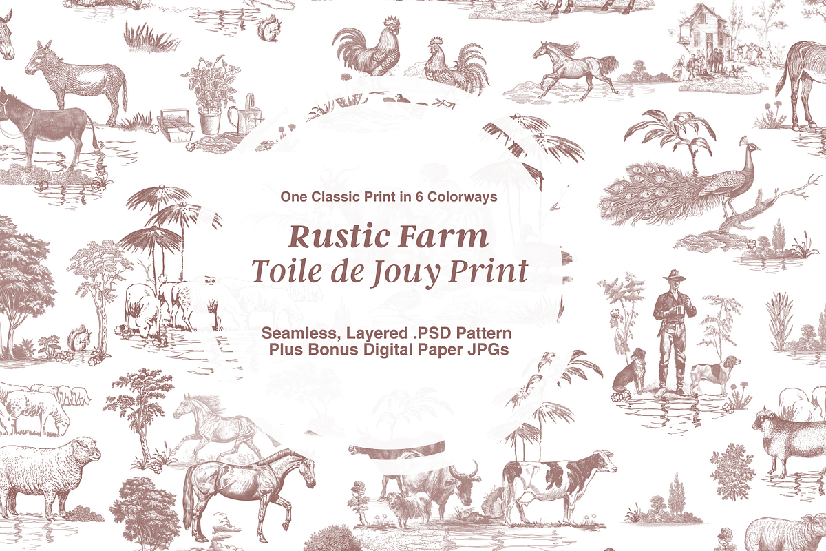 Rustic Farm Toile de Jouy Pattern, a Background Graphic by Hughes Studio (Photo 1 of 7)