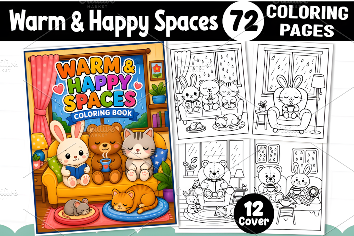 Warm & Happy Spaces Coloring Book, a Decorative Illustration by Design Station (Photo 1 of 7)