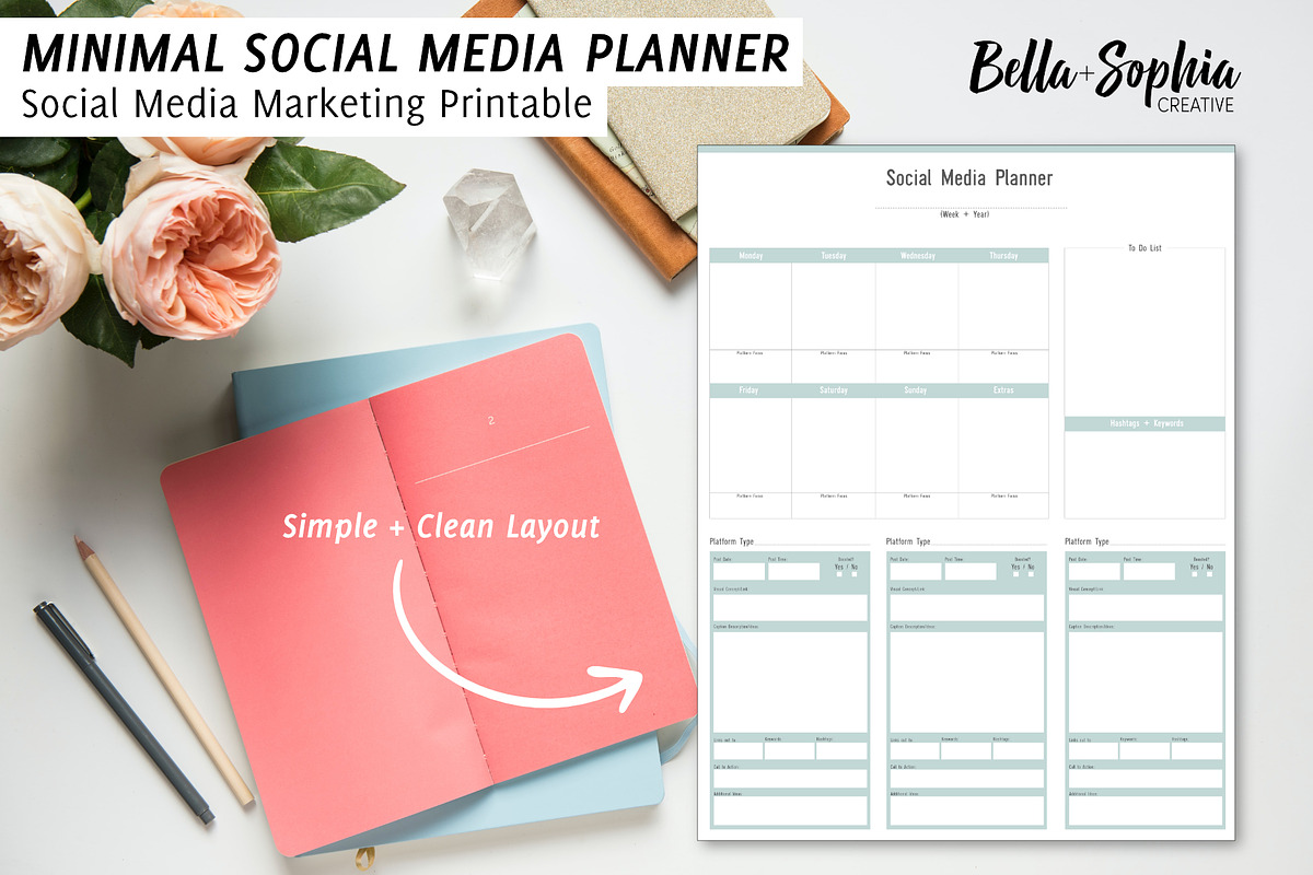 Printable Social Media Planner, a Stationery Template by Bella+Sophia Creative (Photo 1 of 4)