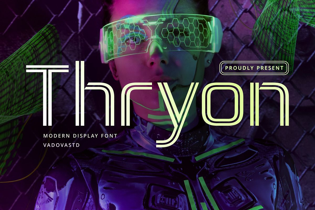 Thryon Futuristic Display Font, a Sans Serif Font by Vadovastd (Photo 1 of 8)