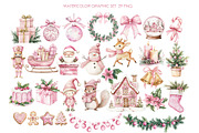 Pink Christmas watercolor clipart., a Graphic by AquarelleSpace (Thumbnail 2 of 4)