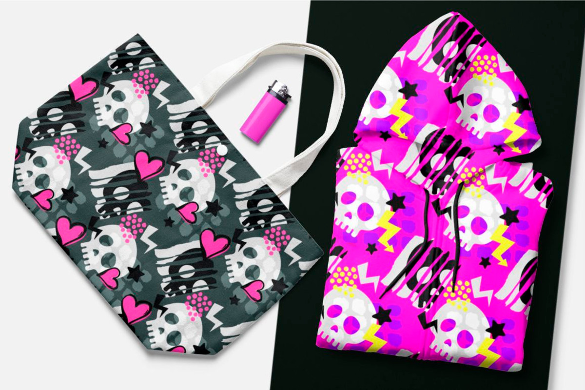 Skull funky seamless patterns, a Pattern Graphic by Seamless and more stuff (Photo 5 of 6)