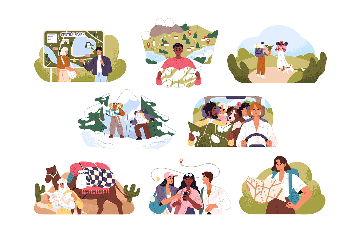 Tourists travel with map set, a Person Illustration by PaperTrident (Photo 1 of 9)