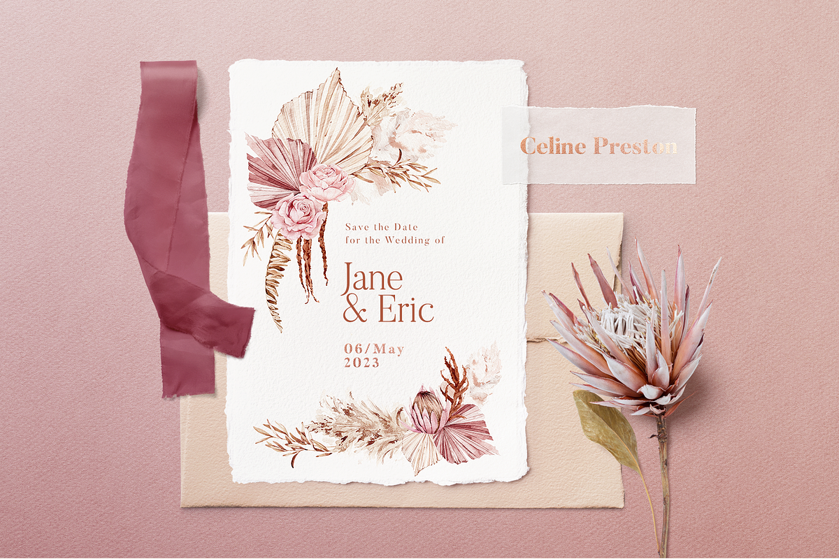 Boho Flowers Watercolour Collection, a Texture Illustration by Aquarellina (Photo 2 of 15)