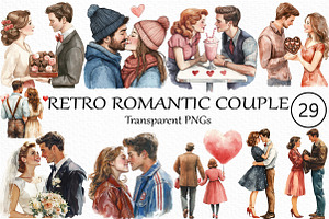 Retro Romantic couple clipart set, an Illustration by Craft Nest