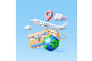 3d Airline Ticket, Globe and, a Transportation Illustration by Abscent
