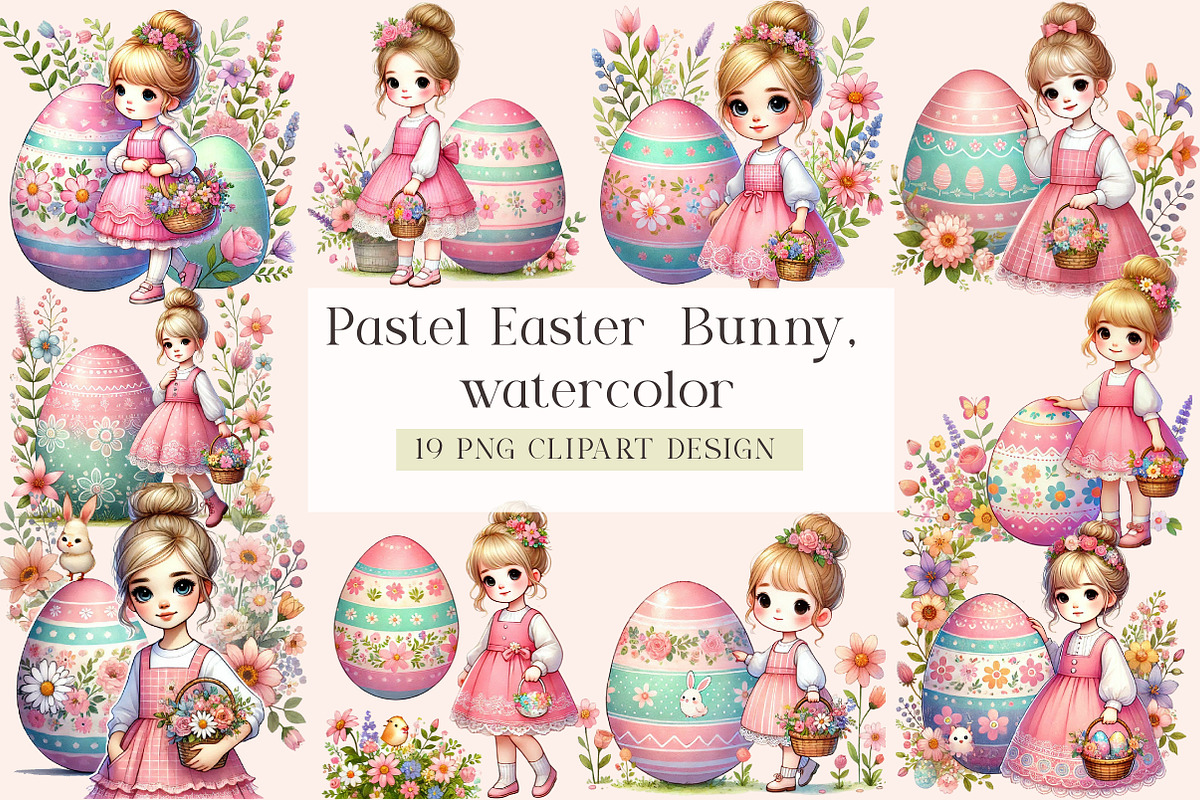 Pastel Easter Clipart, Bunny, Eggs,, an Illustration by DreamArtGraphic (Photo 1 of 4)