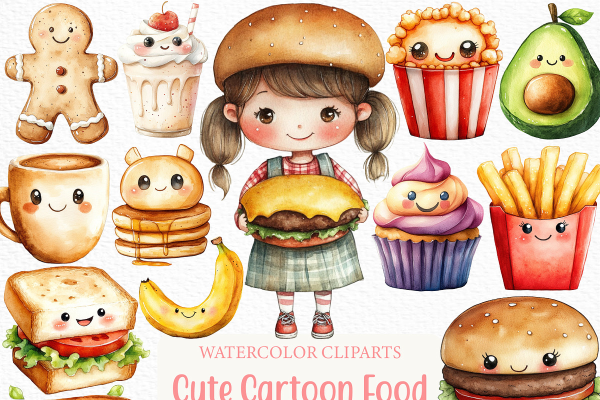 Cute Cartoon Food Clipart, an Illustration by Craft Nest (Photo 1 of 6)