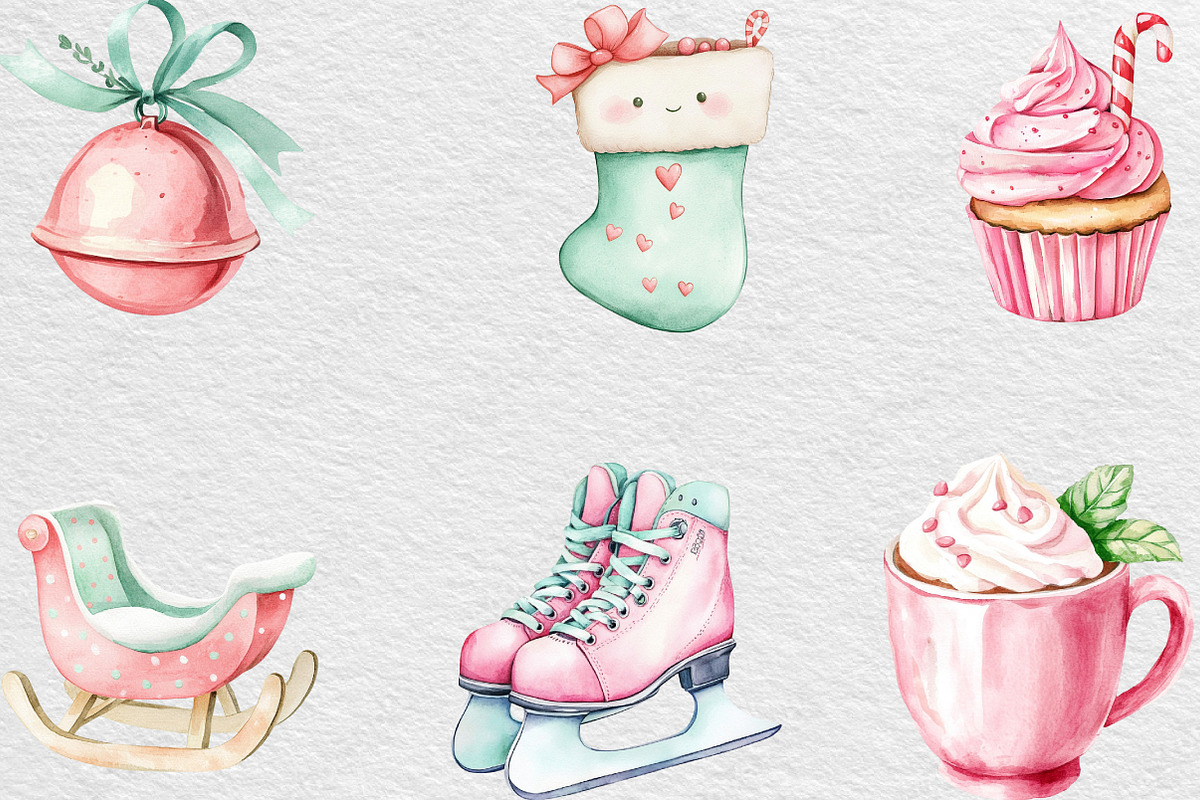 Kawaii Pink Mint Christmas Clipart, an Illustration by Black Bird Studio (Photo 6 of 6)