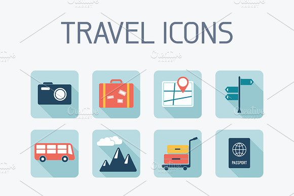 16 Flat Travel Icons