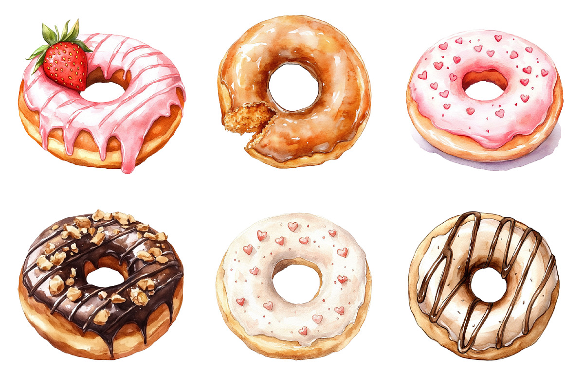 Hand Painted Donut Clipart PNG, an Illustration by SinaCreation (Photo 3 of 5)