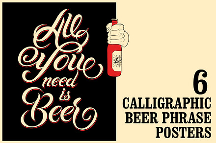Beer calligraphic vector poster set.