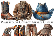 Watercolor Cowboy Apparel Clipart, an Object Graphic by ArtisticTimberStudio (Thumbnail 1 of 2)
