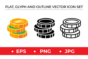 Flat Glyph Outline Stacked Coins, an Outline Icon by Artonix
