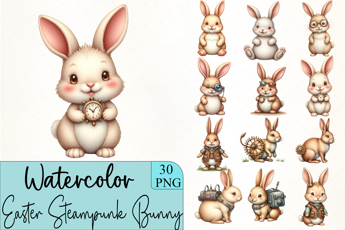 Easter Steampunk Bunny Clipart, an Illustration by CrexoraLab (Photo 5 of 5)