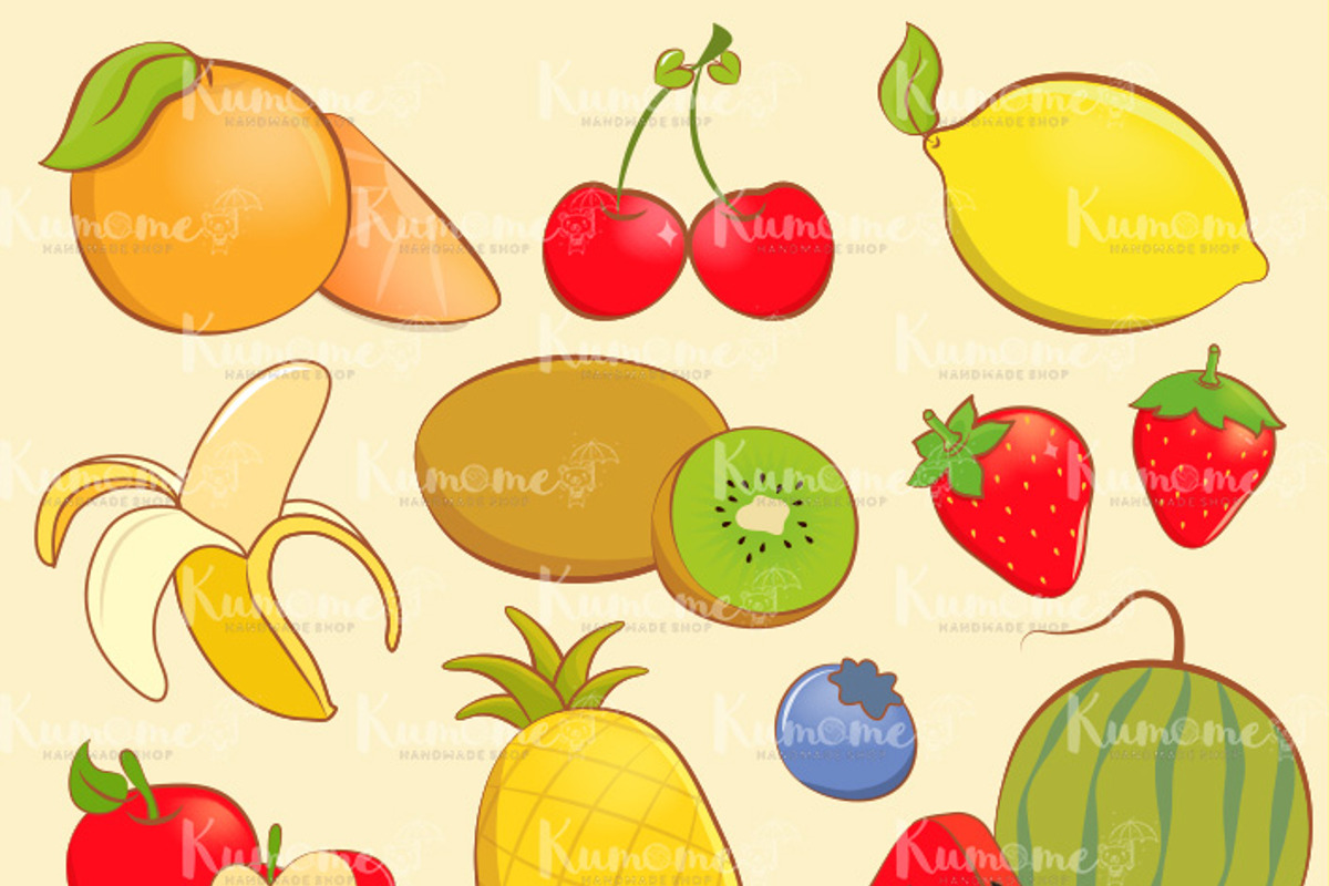 Cute Fruits with outline, an Illustration by Kumame (Photo 2 of 2)
