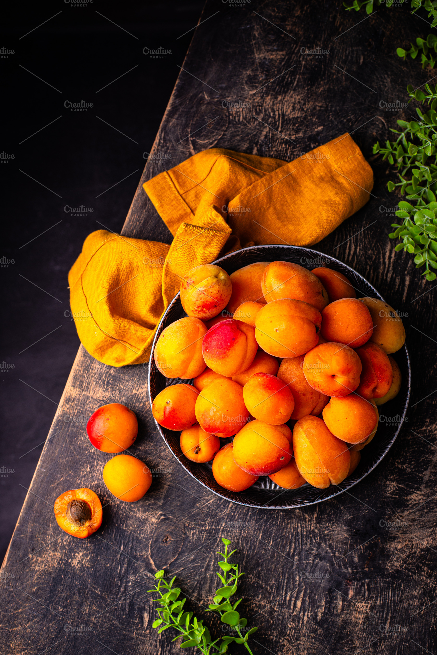 Ripe apricots on dark background, a Food & Drink Photo by Yulia Furman