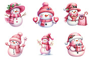 Watercolor Pink Snowman Clipart, an Illustration by SinaCreation (Thumbnail 4 of 7)