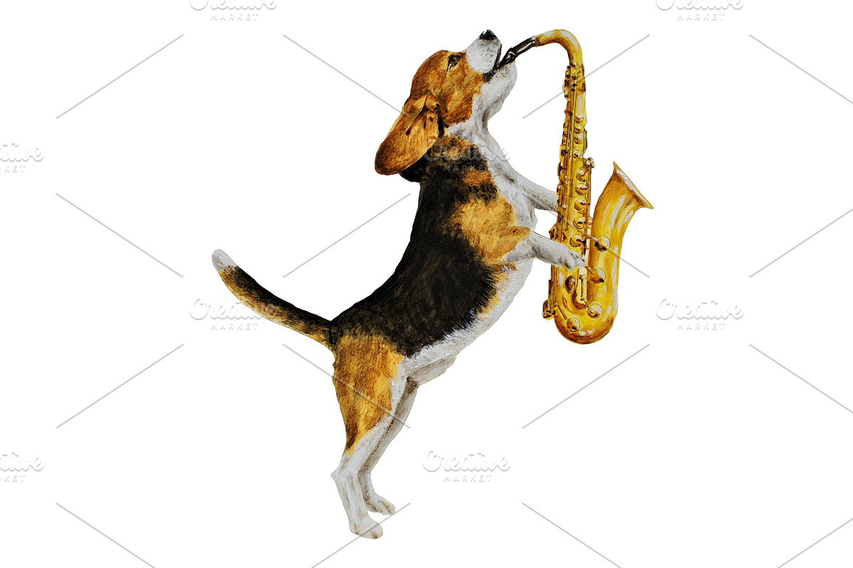 Beagle Dog Sax oil painting Clip Art, an Animal Illustration by Doggy Days