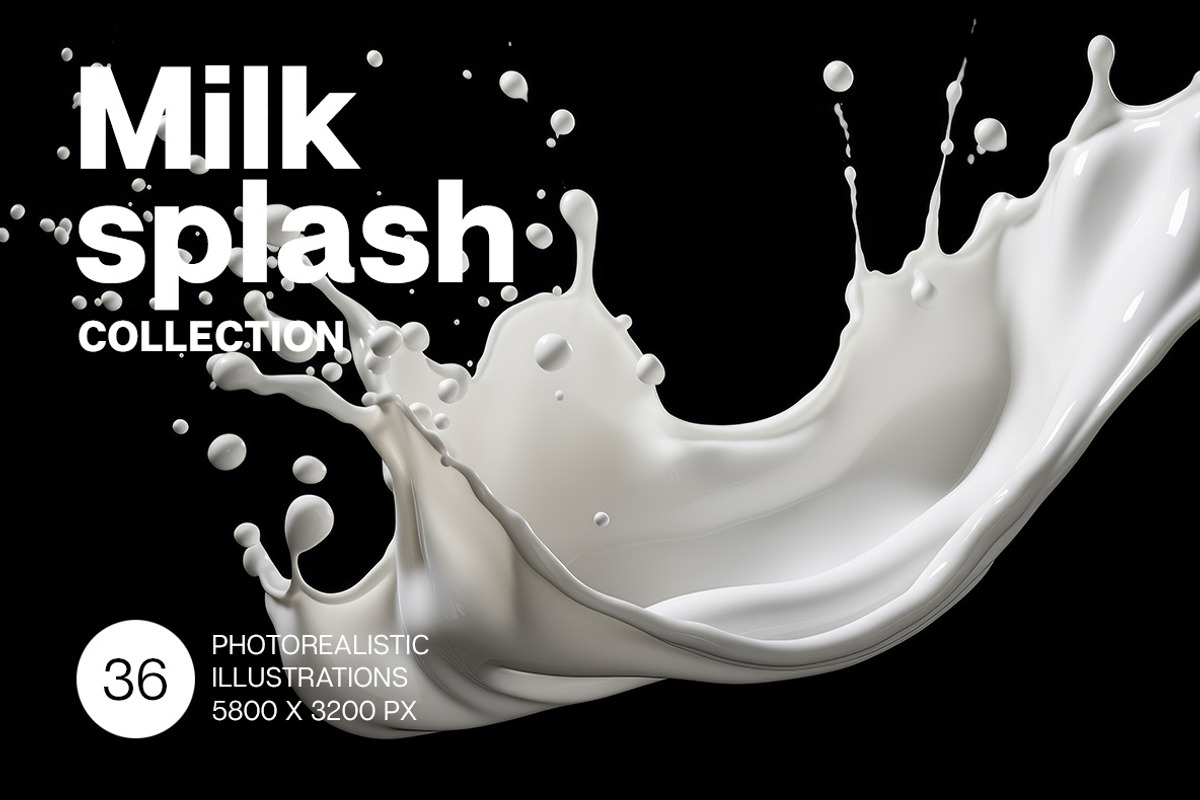 36 Milk Splashes on black background, an Object Illustration by Handmadefont (Photo 1 of 10)