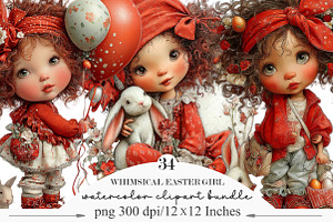 Whimsical Easter Girl Clipart, an Illustration by Designking