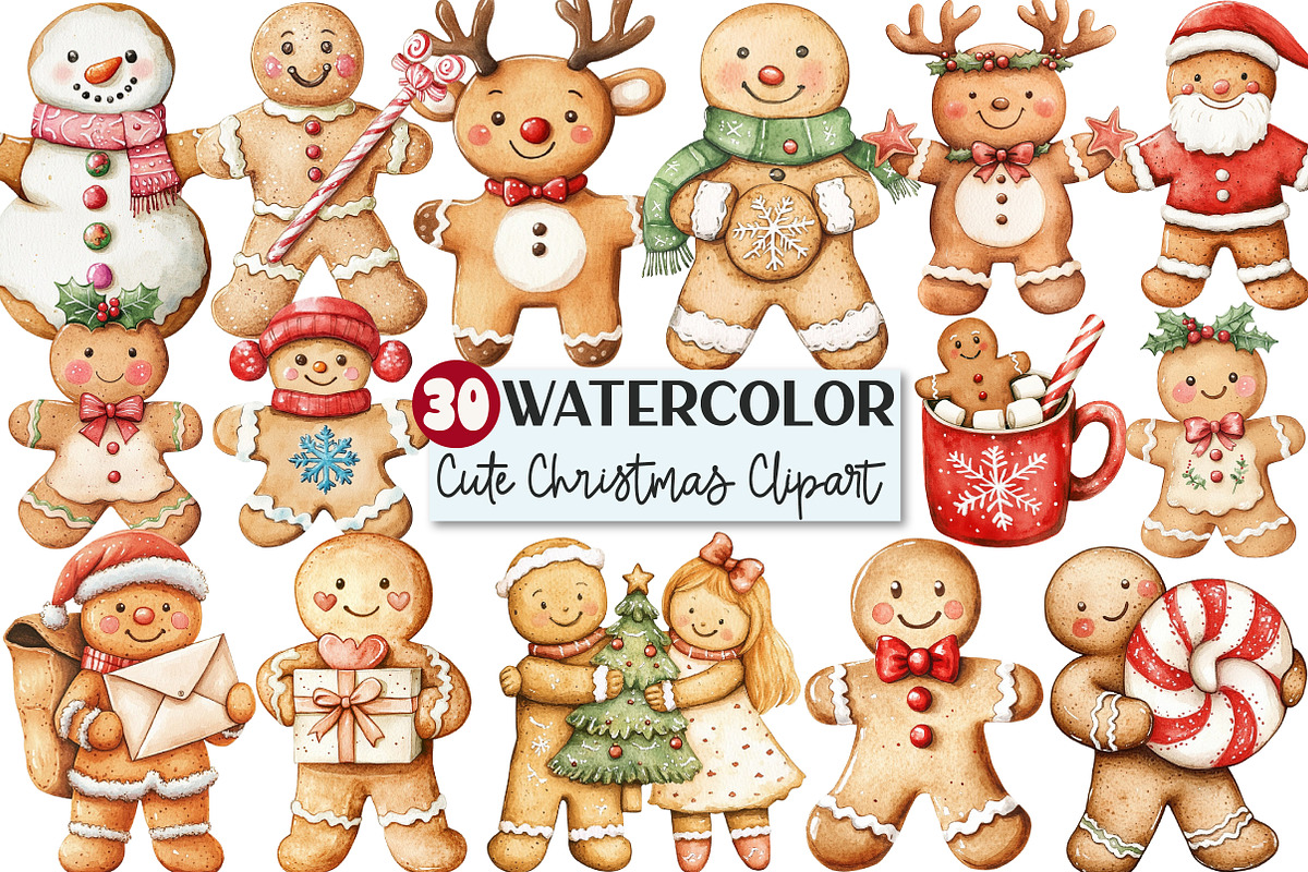 Cute Christmas Gingerbread Man Clipa, an Illustration by Rose Art (Photo 1 of 7)