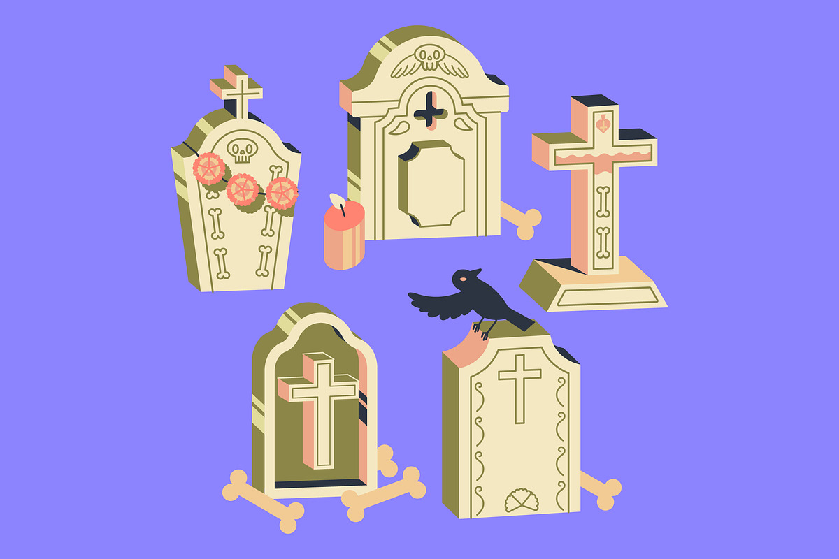 Gravestones Asset Illustration, an Illustration by graphicook
