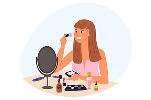 Girl does her makeup with brush, an Object Illustration by Vectorbuum