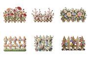 Watercolor Fence Flowers Clipart, an Illustration by GatewayDesign (Thumbnail 2 of 3)