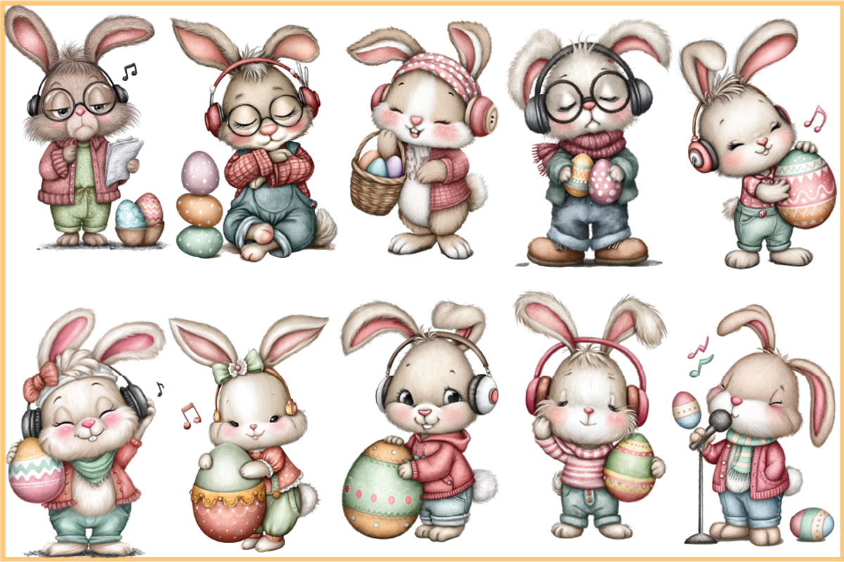 Easter Bunny Music Lover Clipart, a Seasonal Illustration by HueNestify (Photo 3 of 3)