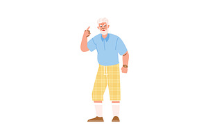Grumpy senior man shaking finger and, a Person Illustration by pikepicture
