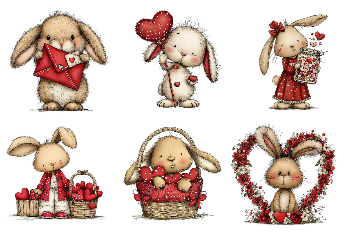 Quirky Valentines Bunny Clipart, an Illustration by Dream Creation (Photo 4 of 7)