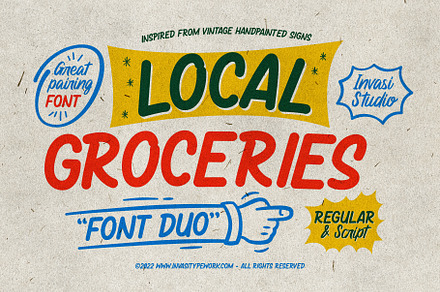 Local Groceries - Vintage Sign Duo, a Script Font by Invasi Studio