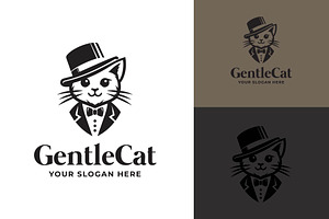 Cat With Hat And Tuxedo Logo, a Branding & Logo Template by funpixel