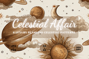 CELESTIAL AFFAIR SEAMLESS PATTERNS, a Pattern Graphic by LUSH Studio