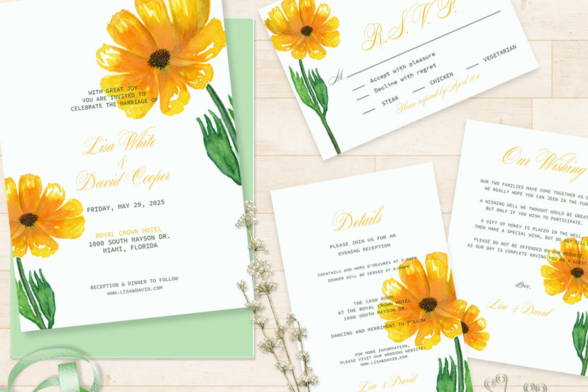 Sunflower Watercolor Wedding Suite, an Invitation Template by Love Design (Photo 2 of 12)