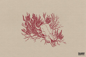 Red Line Art Bull Skull Entwined