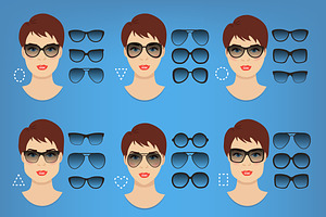 Woman sunglasses shapes. 9 faces.