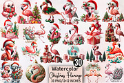 Watercolor Christmas Flamingo Clipar, an Illustration by SVGArt (Thumbnail 1 of 8)