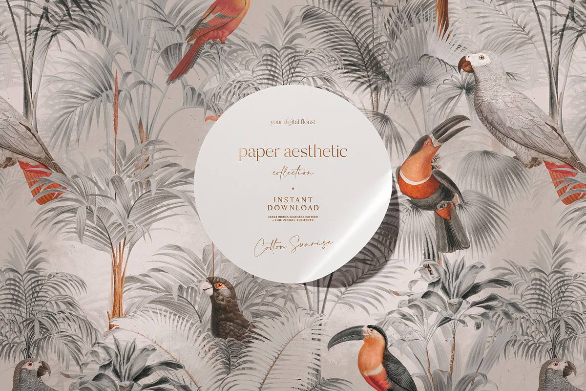 Tropical Birds Luxury Pattern, a Pattern Graphic by paper aesthetic (Photo 1 of 7)