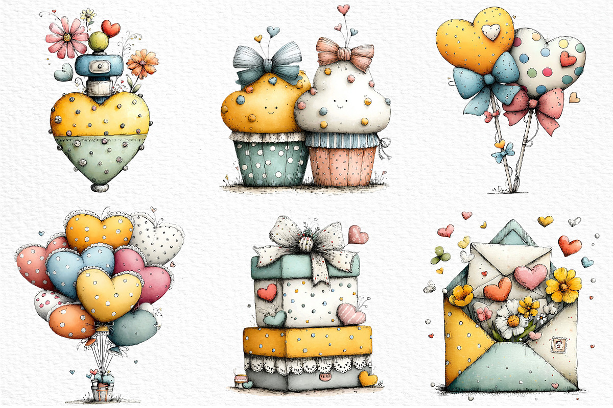 Whimsical Valentine's Day Clipart, an Illustration by Craft Nest (Photo 3 of 11)
