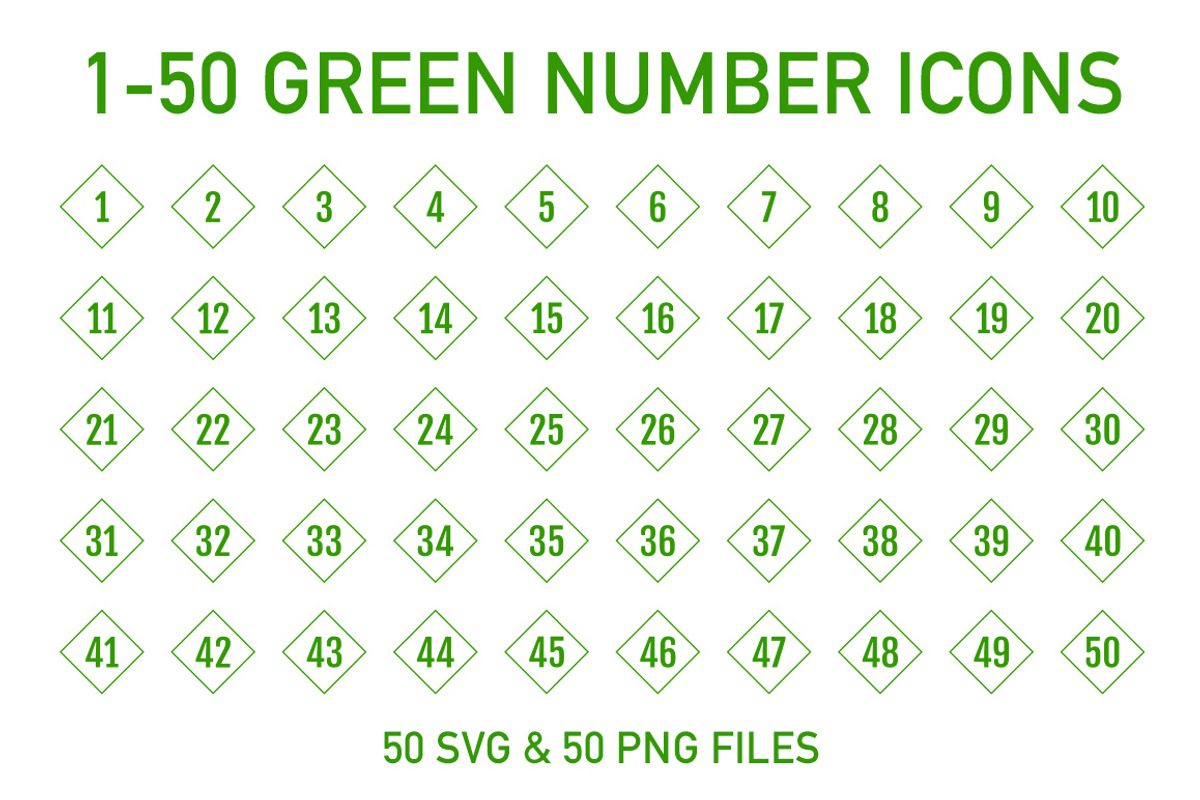 1-50 Green Outline Cube Numbers, an Icon by Designs By Alfredo