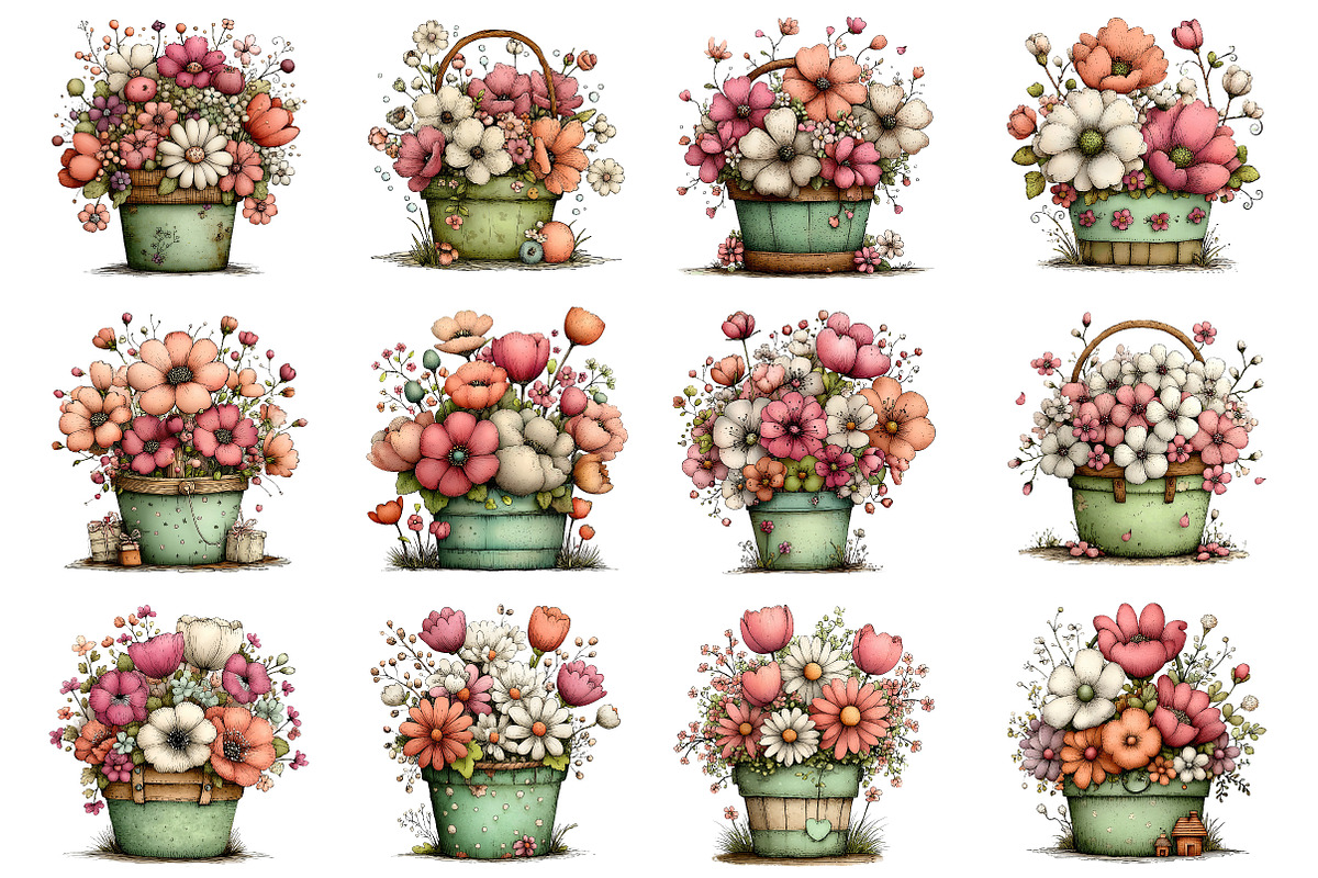 Whimsical Spring Flowes Busket Clipa, an Illustration by Dream Creation (Photo 2 of 5)