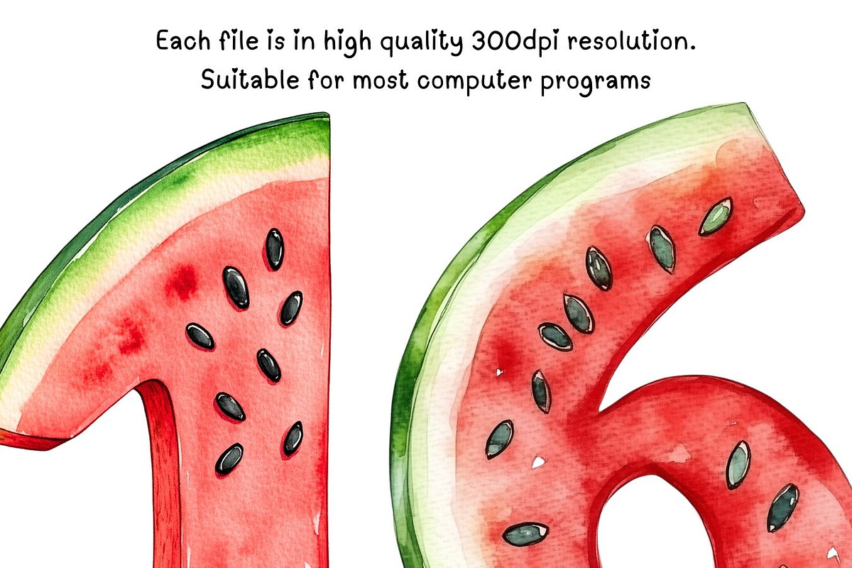 Watermelon Numbers – Watercolor, an Illustration by PassionPNGcreation (Photo 2 of 4)