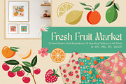 Fresh Fruit Market Clipart & Pattern, an Illustration by The Audacious Brush (Thumbnail 1 of 13)