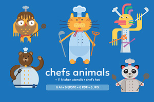 Chefs Animals Flat Design.