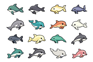 Kawaii dolphins. Cute cartoon, an Animal Illustration by Valerie Bodnar