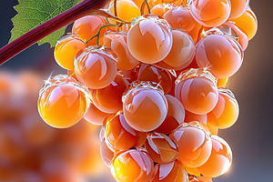 Juicy bunch of golden grapes hanging on vine in a sunlit vineyard during harves, a Food & Drink Photo by AlyaAnd