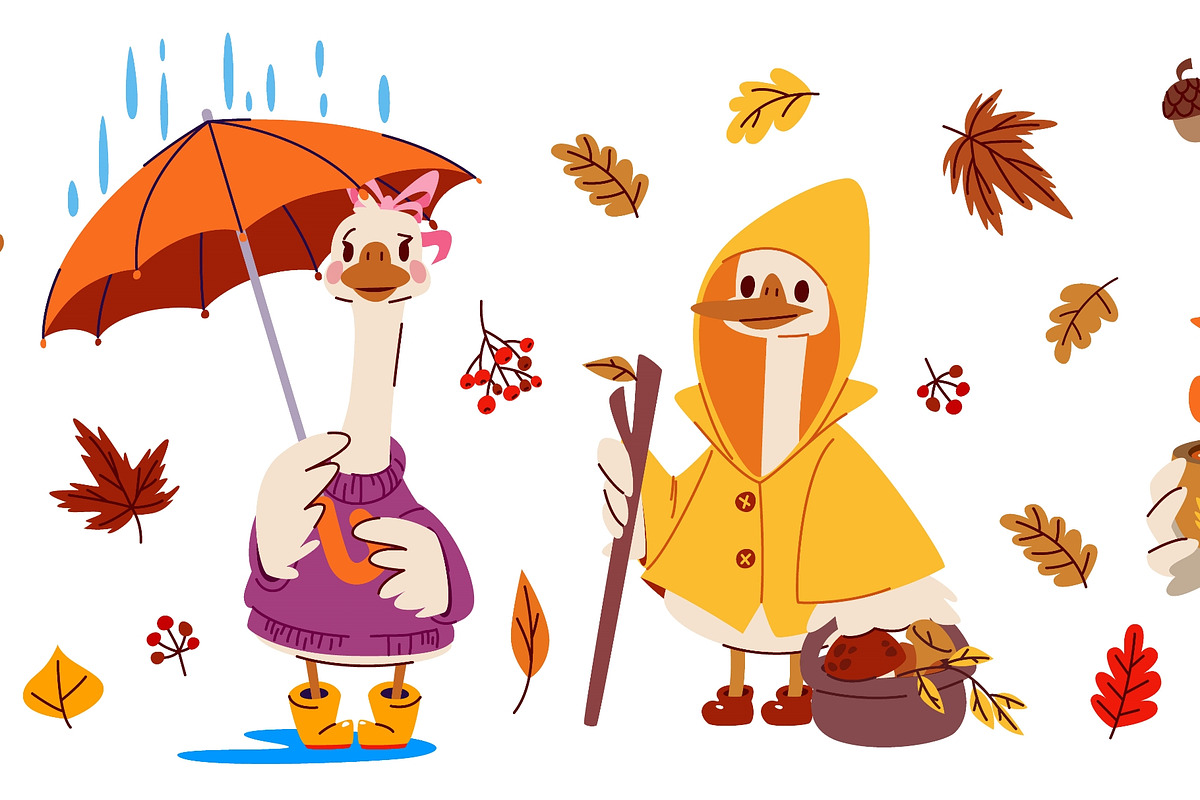 Cute autumn goose character set on, an Animal Illustration by art PVP - market (Photo 2 of 3)