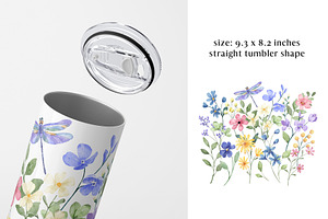 Tumbler Design Flowers, Dragonfly